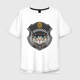 Мужская футболка хлопок Oversize с принтом CAT POLICE | КОШАЧЬЯ ПОЛИЦИЯ (Z) в Рязани, 100% хлопок | свободный крой, круглый ворот, “спинка” длиннее передней части | 102 | 112 | cat | cats | constabulary | cop | law | meow | police | policeman | жандарм | интерпол | коп | копы | кот | котик | котики | коты | кошка | кошки | красивая кошка | мент | мяу