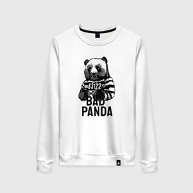 Женский свитшот хлопок с принтом Плохая панда в Рязани, 100% хлопок | прямой крой, круглый вырез, на манжетах и по низу широкая трикотажная резинка  | bad | panda | заключенный | медведь | наручники | панда