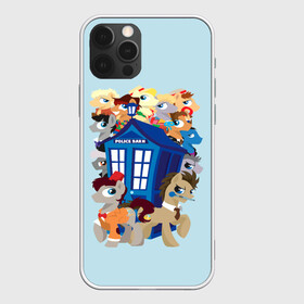 Чехол для iPhone 12 Pro с принтом My little pony x Doctor Who в Рязани, силикон | область печати: задняя сторона чехла, без боковых панелей | Тематика изображения на принте: my little pony | весёлая пинки пай | добрая флаттершайн | доктор кто | дружба это чудо | единорог | единороги | май литл пони | мульт | мультфильм | радуга дэш | селестия | спайк | сумеречная искорка