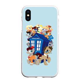 Чехол для iPhone XS Max матовый с принтом My little pony x Doctor Who в Рязани, Силикон | Область печати: задняя сторона чехла, без боковых панелей | my little pony | весёлая пинки пай | добрая флаттершайн | доктор кто | дружба это чудо | единорог | единороги | май литл пони | мульт | мультфильм | радуга дэш | селестия | спайк | сумеречная искорка