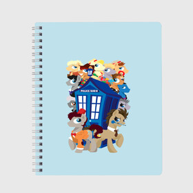 Тетрадь с принтом My little pony x Doctor Who в Рязани, 100% бумага | 48 листов, плотность листов — 60 г/м2, плотность картонной обложки — 250 г/м2. Листы скреплены сбоку удобной пружинной спиралью. Уголки страниц и обложки скругленные. Цвет линий — светло-серый
 | my little pony | весёлая пинки пай | добрая флаттершайн | доктор кто | дружба это чудо | единорог | единороги | май литл пони | мульт | мультфильм | радуга дэш | селестия | спайк | сумеречная искорка