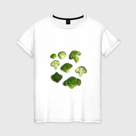 Женская футболка хлопок с принтом брокколи в Рязани, 100% хлопок | прямой крой, круглый вырез горловины, длина до линии бедер, слегка спущенное плечо | брокколи | еда | овощи | правильное питание