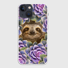Чехол для iPhone 13 mini с принтом Ленивец среди цветов в Рязани,  |  | flower | flowers | ленивец | цветок | цветы