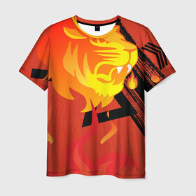 Мужская футболка 3D с принтом Огненный лев в Рязани, 100% полиэфир | прямой крой, круглый вырез горловины, длина до линии бедер | Тематика изображения на принте: красный | лев | линии | огненный | огонь | пламя | рисунки
