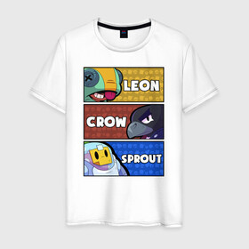 Мужская футболка хлопок с принтом BRAWL STARS (BRAWLERS) в Рязани, 100% хлопок | прямой крой, круглый вырез горловины, длина до линии бедер, слегка спущенное плечо. | android | brawl | brawl stars | clash | crow | game | leon | sprout | stars | андроид | ворон | игра | леон | мобильные игры | спраут