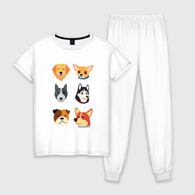 Женская пижама хлопок с принтом Милые собачки в Рязани, 100% хлопок | брюки и футболка прямого кроя, без карманов, на брюках мягкая резинка на поясе и по низу штанин | бульдог | животные | питомцы | собаки | хаски