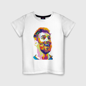 Детская футболка хлопок с принтом Messi Smile в Рязани, 100% хлопок | круглый вырез горловины, полуприлегающий силуэт, длина до линии бедер | argentina | barca | barcelona | football | lionel | messi | spain | sport | аргентина | барса | барселона | гол | золотой мяч | игрок | испания | камп ноу | лионель | месси | мяч | спорт | тренер | футбол | чемпион | чемпионат