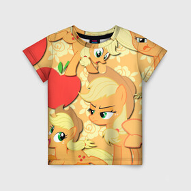 Детская футболка 3D с принтом Applejack pattern в Рязани, 100% гипоаллергенный полиэфир | прямой крой, круглый вырез горловины, длина до линии бедер, чуть спущенное плечо, ткань немного тянется | Тематика изображения на принте: my little pony | дружба это чудо | единорог | единороги | май литл пони | мульт | мультфильм