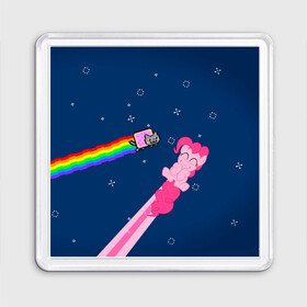 Магнит 55*55 с принтом Nyan cat x Pony в Рязани, Пластик | Размер: 65*65 мм; Размер печати: 55*55 мм | my little pony | nyan cat | дружба это чудо | единорог | единороги | май литл пони | мульт | мультфильм | нян кэт