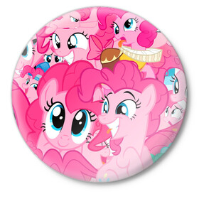 Значок с принтом Pinkie Pie pattern в Рязани,  металл | круглая форма, металлическая застежка в виде булавки | my little pony | дружба это чудо | единорог | единороги | май литл пони | мульт | мультфильм