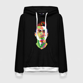 Женская толстовка 3D с принтом Paulo Dybala Pop Art в Рязани, 100% полиэстер  | двухслойный капюшон со шнурком для регулировки, мягкие манжеты на рукавах и по низу толстовки, спереди карман-кенгуру с мягким внутренним слоем. | art | champion | dybala | football | form | institute | juventus | palermo | paulo | player | pop | soccer | uniform | дибала | институто | легенда | палермо | пауло | форма | футбол | футбола | футболист | чемпион | ювентус