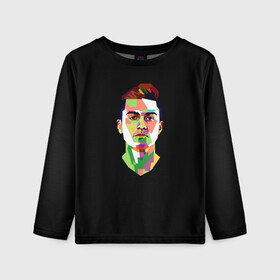 Детский лонгслив 3D с принтом Paulo Dybala Pop Art в Рязани, 100% полиэстер | длинные рукава, круглый вырез горловины, полуприлегающий силуэт
 | Тематика изображения на принте: art | champion | dybala | football | form | institute | juventus | palermo | paulo | player | pop | soccer | uniform | дибала | институто | легенда | палермо | пауло | форма | футбол | футбола | футболист | чемпион | ювентус