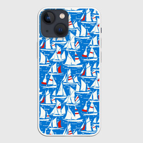 Чехол для iPhone 13 mini с принтом Яхты в Рязани,  |  | море | паруса | парусники | паттерны | синее | яхты