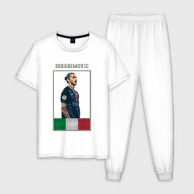 Мужская пижама хлопок с принтом Златан Ибрагимович (Милан) в Рязани, 100% хлопок | брюки и футболка прямого кроя, без карманов, на брюках мягкая резинка на поясе и по низу штанин
 | zlatan ibrahimovi | златан ибрагимович | милан | флаг италии | футбол | футбольная форма