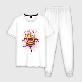 Мужская пижама хлопок с принтом Смешной шмель в Рязани, 100% хлопок | брюки и футболка прямого кроя, без карманов, на брюках мягкая резинка на поясе и по низу штанин
 | bumblebee | cute | бамблби | кавай | милый | насекомое | шмеленок | шмель