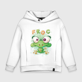 Детское худи Oversize хлопок с принтом Funny frog в Рязани, френч-терри — 70% хлопок, 30% полиэстер. Мягкий теплый начес внутри —100% хлопок | боковые карманы, эластичные манжеты и нижняя кромка, капюшон на магнитной кнопке | cute | frog | funny | лягух | лягушенок | лягушка | милый