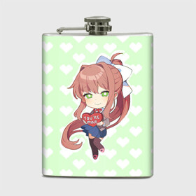 Фляга с принтом Chibi Monika в Рязани, металлический корпус | емкость 0,22 л, размер 125 х 94 мм. Виниловая наклейка запечатывается полностью | ddlc | doki doki literature club | monika | моника