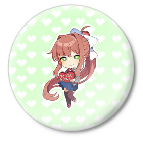 Значок с принтом Chibi Monika в Рязани,  металл | круглая форма, металлическая застежка в виде булавки | ddlc | doki doki literature club | monika | моника