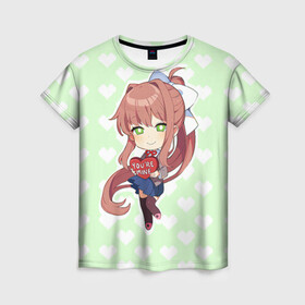 Женская футболка 3D с принтом Chibi Monika в Рязани, 100% полиэфир ( синтетическое хлопкоподобное полотно) | прямой крой, круглый вырез горловины, длина до линии бедер | ddlc | doki doki literature club | monika | моника