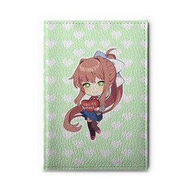 Обложка для автодокументов с принтом Chibi Monika в Рязани, натуральная кожа |  размер 19,9*13 см; внутри 4 больших “конверта” для документов и один маленький отдел — туда идеально встанут права | ddlc | doki doki literature club | monika | моника