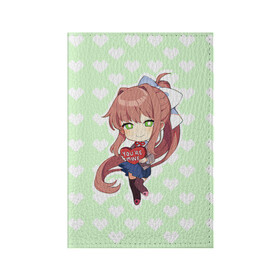 Обложка для паспорта матовая кожа с принтом Chibi Monika в Рязани, натуральная матовая кожа | размер 19,3 х 13,7 см; прозрачные пластиковые крепления | ddlc | doki doki literature club | monika | моника