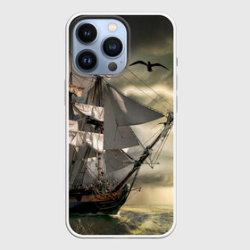 Чехол для iPhone 13 Pro с принтом Парусник в Рязани,  |  | гроза | живопись | корабль | море | парусник | старинный | чайки