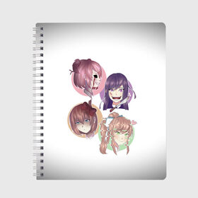 Тетрадь с принтом Doki Doki Literature Club в Рязани, 100% бумага | 48 листов, плотность листов — 60 г/м2, плотность картонной обложки — 250 г/м2. Листы скреплены сбоку удобной пружинной спиралью. Уголки страниц и обложки скругленные. Цвет линий — светло-серый
 | anime | doki doki literature club | monika | natsuki | sayori | yuri | аниме | доки доки | доки доки литературный клуб | моника | нацуки | саёри | юри