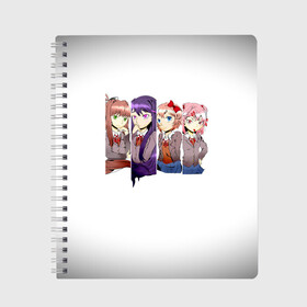 Тетрадь с принтом Doki Doki Literature Club в Рязани, 100% бумага | 48 листов, плотность листов — 60 г/м2, плотность картонной обложки — 250 г/м2. Листы скреплены сбоку удобной пружинной спиралью. Уголки страниц и обложки скругленные. Цвет линий — светло-серый
 | anime | doki doki literature club | monika | natsuki | sayori | yuri | аниме | доки доки | доки доки литературный клуб | моника | нацуки | саёри | юри