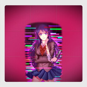 Магнитный плакат 3Х3 с принтом Literature Club Юри (Yuri) в Рязани, Полимерный материал с магнитным слоем | 9 деталей размером 9*9 см | anime | doki doki literature club | monika | natsuki | sayori | yuri | аниме | доки доки | доки доки литературный клуб | моника | нацуки | саёри | юри