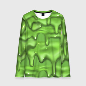 Мужской лонгслив 3D с принтом Green Slime в Рязани, 100% полиэстер | длинные рукава, круглый вырез горловины, полуприлегающий силуэт | drips | green | slime | желе | зелёный | слайм