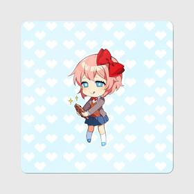 Магнит виниловый Квадрат с принтом Chibi Sayori в Рязани, полимерный материал с магнитным слоем | размер 9*9 см, закругленные углы | ddlc | doki doki literature club | sayori | саёри | сайори