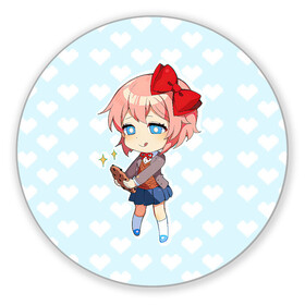 Коврик для мышки круглый с принтом Chibi Sayori в Рязани, резина и полиэстер | круглая форма, изображение наносится на всю лицевую часть | ddlc | doki doki literature club | sayori | саёри | сайори