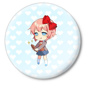 Значок с принтом Chibi Sayori в Рязани,  металл | круглая форма, металлическая застежка в виде булавки | ddlc | doki doki literature club | sayori | саёри | сайори