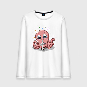 Мужской лонгслив хлопок с принтом Милый Осьминог в Рязани, 100% хлопок |  | cute | octopus | милый | осьминог | осьминожка | тентакли