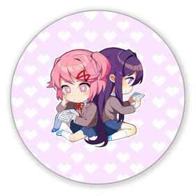 Коврик для мышки круглый с принтом Chibi Natsuki and Yuri в Рязани, резина и полиэстер | круглая форма, изображение наносится на всю лицевую часть | ddlc | doki doki literature club | natsuki | yuri | натсуки | нацуки | юри