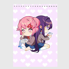 Скетчбук (блокнот) с принтом Chibi Natsuki and Yuri в Рязани, 100% бумага
 | 48 листов, плотность листов — 100 г/м2, плотность картонной обложки — 250 г/м2. Листы скреплены сверху удобной пружинной спиралью | Тематика изображения на принте: ddlc | doki doki literature club | natsuki | yuri | натсуки | нацуки | юри