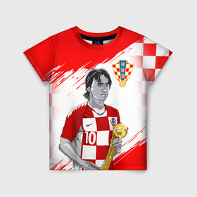 Детская футболка 3D с принтом ЛУКА МОДРИЧ LUKA MODRIC в Рязани, 100% гипоаллергенный полиэфир | прямой крой, круглый вырез горловины, длина до линии бедер, чуть спущенное плечо, ткань немного тянется | football | luka modric | real madrid. | sport | лука модрич | реал мадрид | сборная хорватии | спорт | футбол