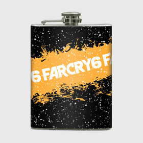 Фляга с принтом Far Cry 6 в Рязани, металлический корпус | емкость 0,22 л, размер 125 х 94 мм. Виниловая наклейка запечатывается полностью | far cry 6 | игра | капли | лого | надпись | снег | частицы