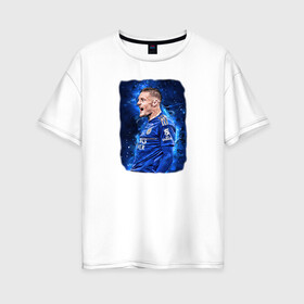 Женская футболка хлопок Oversize с принтом Джейми Варди Jamie Vardy в Рязани, 100% хлопок | свободный крой, круглый ворот, спущенный рукав, длина до линии бедер
 | jamie vardy | king power | lester city | англия | британия | джейми варди | известные личности | лестер сити | мужчинам | спорт | спортсмены | футбол | футболист | хобби | эмоции