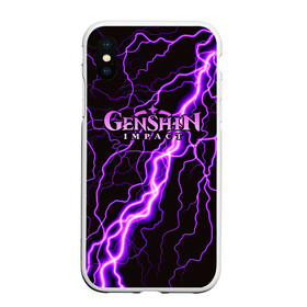 Чехол для iPhone XS Max матовый с принтом GENSHIN IMPACT МОЛНИЯ НЕОН в Рязани, Силикон | Область печати: задняя сторона чехла, без боковых панелей | Тематика изображения на принте: genshin impact | neon | гениш импакт | генши импакт | геншин импакт | игра | молния | неон