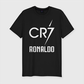 Мужская футболка хлопок Slim с принтом CR7 Cristiano Ronaldo logo в Рязани, 92% хлопок, 8% лайкра | приталенный силуэт, круглый вырез ворота, длина до линии бедра, короткий рукав | 7 | champion | cr7 | cristiano ronaldo | fifa | football | football club | juventus | soccer | uefa | игра | криштиану роналду | лига чемпионов | реал мадрид | сборная португалии | спорт | уефа | фифа | фк | футбол | футболь