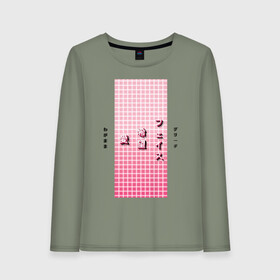 Женский лонгслив хлопок с принтом Good Mood в Рязани, 100% хлопок |  | checkered | gradient | hieroglyphs | japanese | neon | градиент | иероглифы | клетка | неон | японский