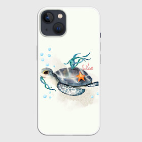 Чехол для iPhone 13 с принтом черепашка в Рязани,  |  | ocean | sea | sea animal | акварель | водоросли | графика | море | океан | подводный мир | черепаха