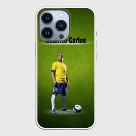 Чехол для iPhone 13 Pro с принтом Roberto Carlos в Рязани,  |  | Тематика изображения на принте: ball | green | roberto carlos | roberto carlos lettering | roberto carlos print | soccer field | зеленый | мяч | надпись роберто карлос | номер 3 | принт роберто карлос | роберто карлос | футболист | футбольное по