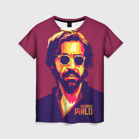 Женская футболка 3D с принтом Андреа Пирло в Рязани, 100% полиэфир ( синтетическое хлопкоподобное полотно) | прямой крой, круглый вырез горловины, длина до линии бедер | andrea pirlo | fc juventus | андреа пирло | итальянский | поп арт | тренер | фк ювентус | футболист