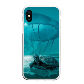 Чехол для iPhone XS Max матовый с принтом Медуза и черепаха в Рязани, Силикон | Область печати: задняя сторона чехла, без боковых панелей | Тематика изображения на принте: медуза | медуза в море | черепаха