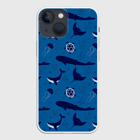 Чехол для iPhone 13 mini с принтом Подводный мир в Рязани,  |  | whale | акулы | кит | киты | медуза | медузы | море | морские | океан | паттерн | подводный | скаты | черепаха | черепахами