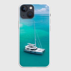 Чехол для iPhone 13 mini с принтом ПАРУСНИК | SAILBOAT (Z) в Рязани,  |  | boat | sailboat | ship | ships | кораблик | кораблики | корабль | лагуна | лодка | лодочка | мореход | одинокая лодка | парус | парусник | судно | яхта | яхты