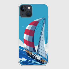 Чехол для iPhone 13 с принтом ПАРУСНИК В МОРЕ | ЛЮБЛЮ МОРЕ (Z) в Рязани,  |  | boat | sailboat | ship | ships | в море | кораблик | кораблики | корабль | красный парус | лодка | лодочка на синем | люблю море | море | мореход | одинокая лодка | океан | оригами | парус | парусник | судно | яхта