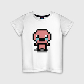 Детская футболка хлопок с принтом pixel isaac в Рязани, 100% хлопок | круглый вырез горловины, полуприлегающий силуэт, длина до линии бедер | Тематика изображения на принте: character | cry | eyes | face | game | head | isaac | logo | pixel | sadness | tears | the binding of isaac | айзек | глаза | голова | грусть | жертвоприношение исаака | игра | лицо | лого | персонаж | пиксель | плачь | слезы